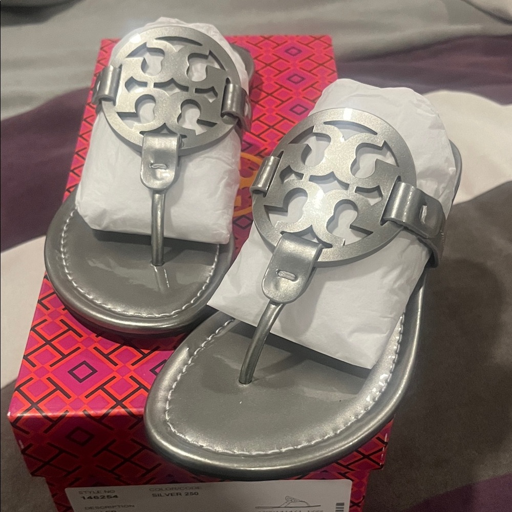 Tory Burch Metallic Silver Sandals